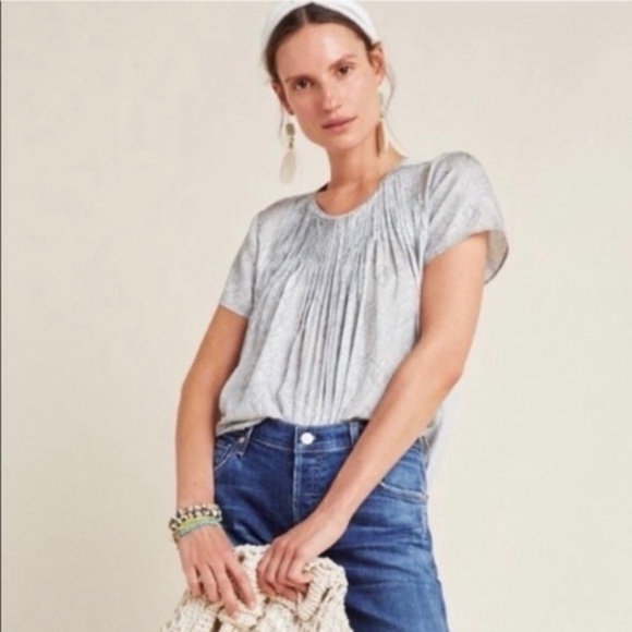 Anthropologie Dolan M silky snakeskin print gray and white pleated top - Picture 1 of 10